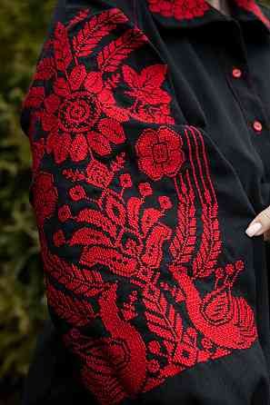 Вышиванка женская, льняная, черная, с длинным рукавом, топ Киев