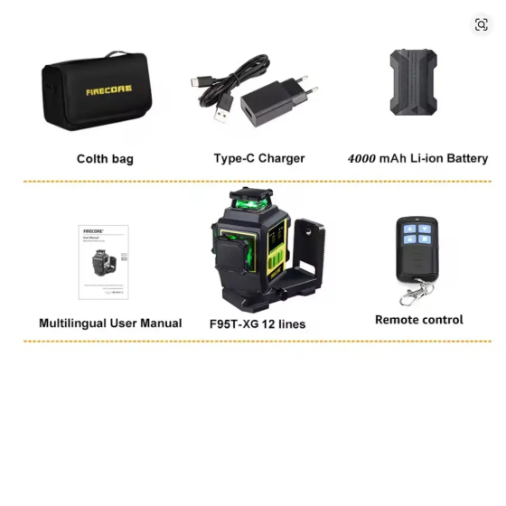 Лазерний рівень нівелір Firecore F95T-XG 4000 мА 3D (12 ліній) 360 Київ