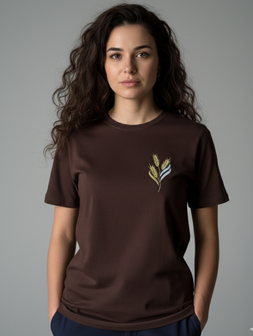 Жіноча коричнева вишита футболка вишиванка з жовтими смужками 2XL Київ - фото 1