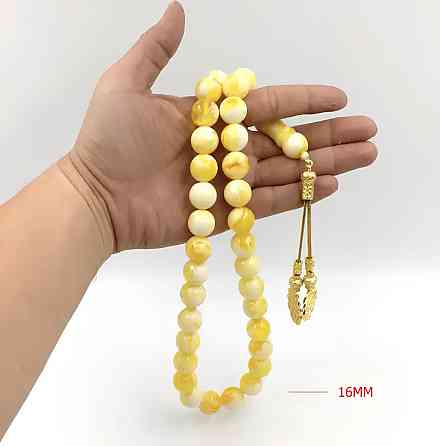 Чотки з бурштину RESTEQ 33 намистини з металевим китицем — турецькі бурштинові чотки з намистинами 16 мм Київ