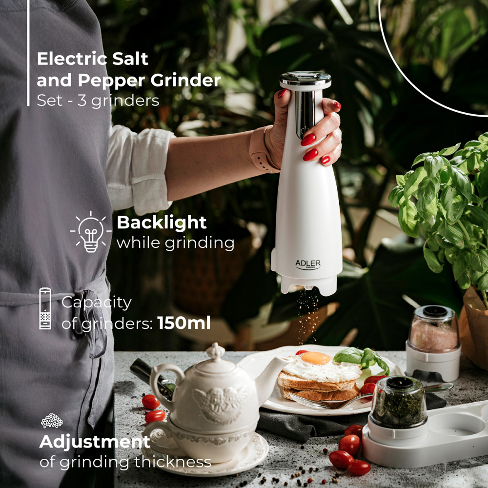 Млинок для спецій Adler AD 4449 white електричний/150мл/керамічні жорна/USB-C/3 змінні млинки/білий Винница - изображение 3