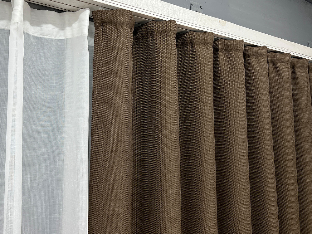 Комплект штор VR-Textil Льон Мішковина 100х270 2шт і Тюль 300х270 277ш-1579т Коричневий з молочним 71-159/1 Київ - фото 8