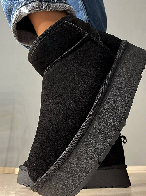 Угги женские Hengji 25-1 натуральная замша короткие на высокой подошве черные, 36, 23 см Киев - изображение 7