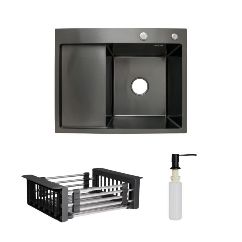 Комплект Lidz Handmade H6350BL Мойка для кухни интегрированная крыло слева BlackPVD в комплекте с дозатором + Киев - изображение 1