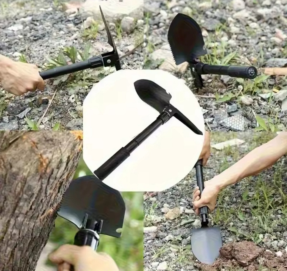 Туристическая складная лопата 4 в 1 с нержавеющей стали 41 на 12 см с чехлом черный Киев - изображение 8