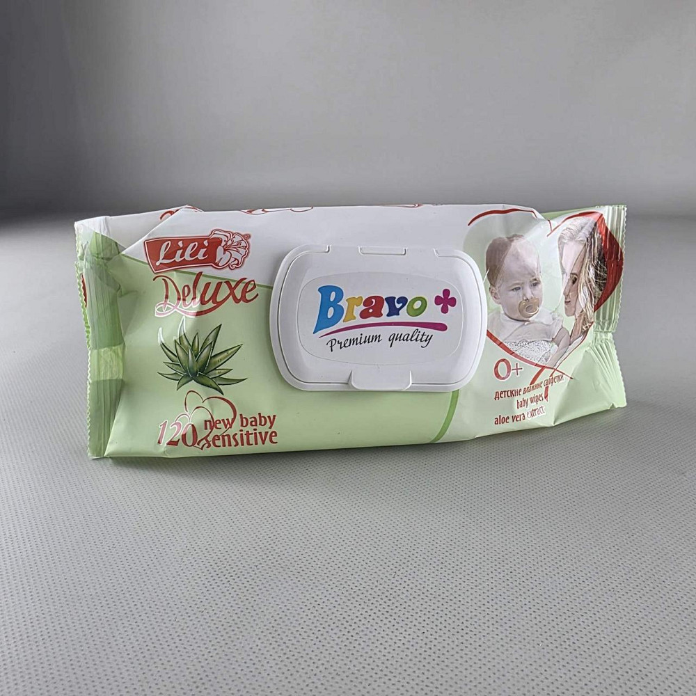 Серветки вологі 120 шт.з клапан "Bravo Lili" алое (1 пачка) Харків - фото 1
