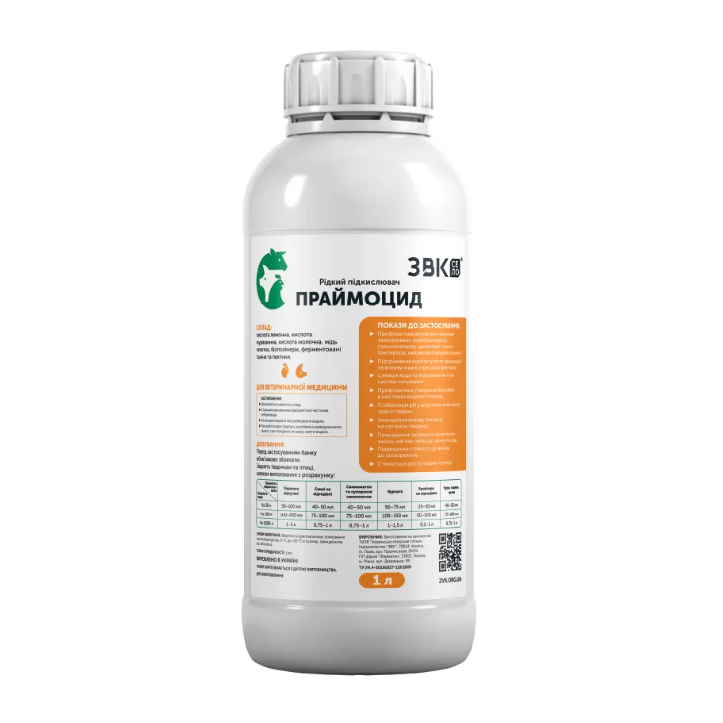 Рідкий підкислювач “Праймоцид” 1 л ЗВК (для тварин та птиці) Вінниця - фото 1