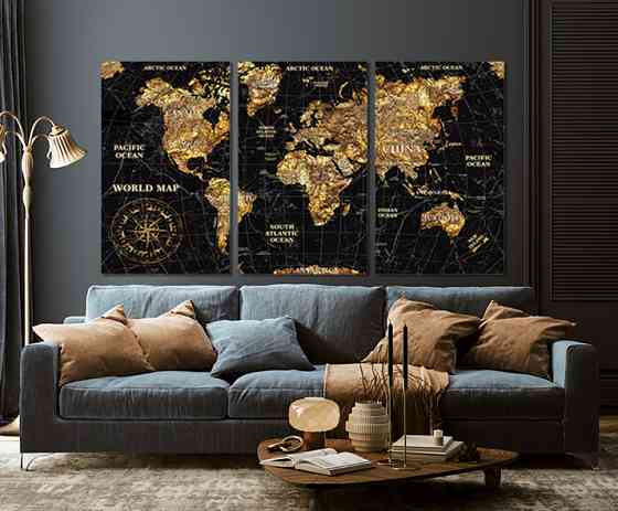 Модульная картина в гостиную / спальню   Мапа світу     ART-274_3A Киев