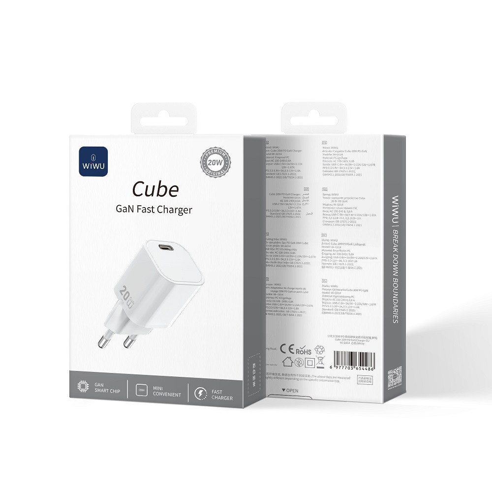 Сетевое зарядное устройство WIWU 20W Cube GaN Fast Charger 1C Wi-G014 EU White Одесса - изображение 2