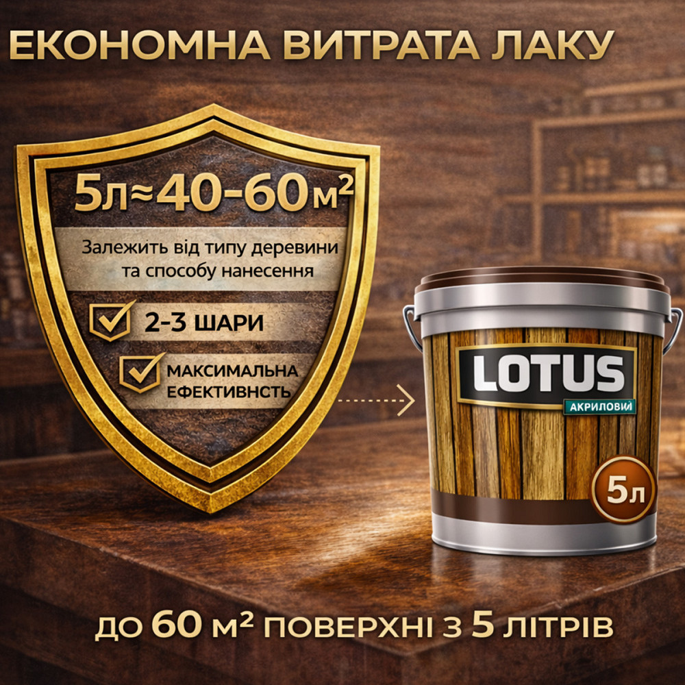 Лак для дерева цветной LOTUS Белый, глянцевый, износостойкий, для мебели и пола, без запаха, 5 л Харьков - изображение 6