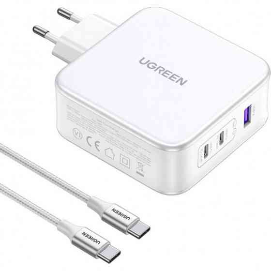 Зарядний пристрій 3xUSB 140W GaN (2хUSB-C+USB-A) CD289 with C to C Cable 1.5 м White Ugreen (15339) Киев