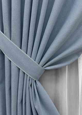 Комплект штор VR-Textil 100% блекаут ASHEN NIGHT 150х270 2шт і Тюль 600х270 1839ш-1153т блакитний з білим 71-069/5 Київ