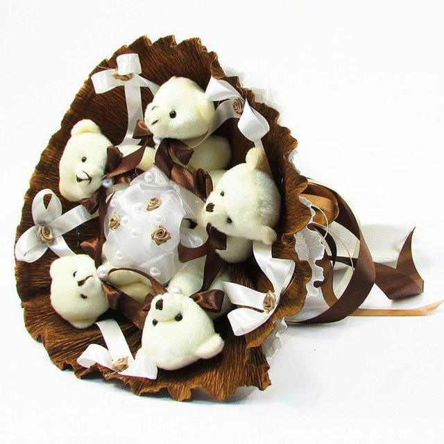 Букет з м'яких іграшок 5 ведмедиків 5287IT коричневий Вінниця - фото 1