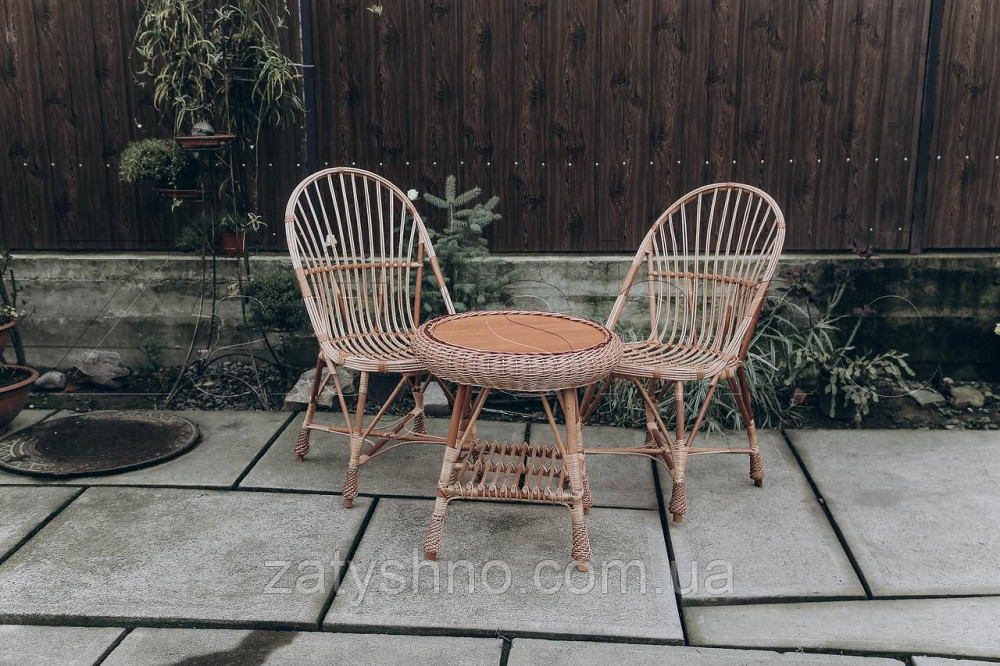 Меблі з лози з м'якими сидінками | крісла плетені із лози | плетені 2 крісла стіл Київ - фото 1
