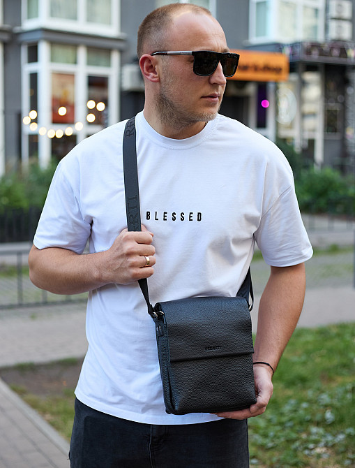 Мужская сумка барсетка на одно плечо 17.5х22х6, нагрудный мессенджер для телефона, черный Каменское - изображение 8