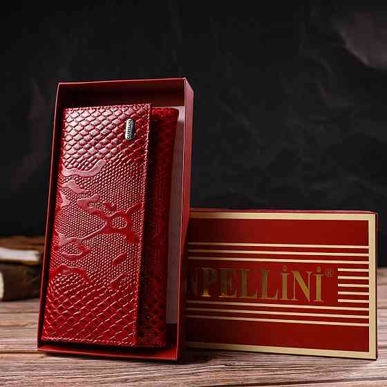 Лаковане жіноче портмоне з натуральної шкіри з тисненням під змію Червоний (CANPELLINI) Київ