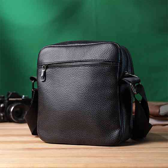 Мужская сумка мессенджер из зернистой натуральной кожи Shvigel 22847 Черная Киев