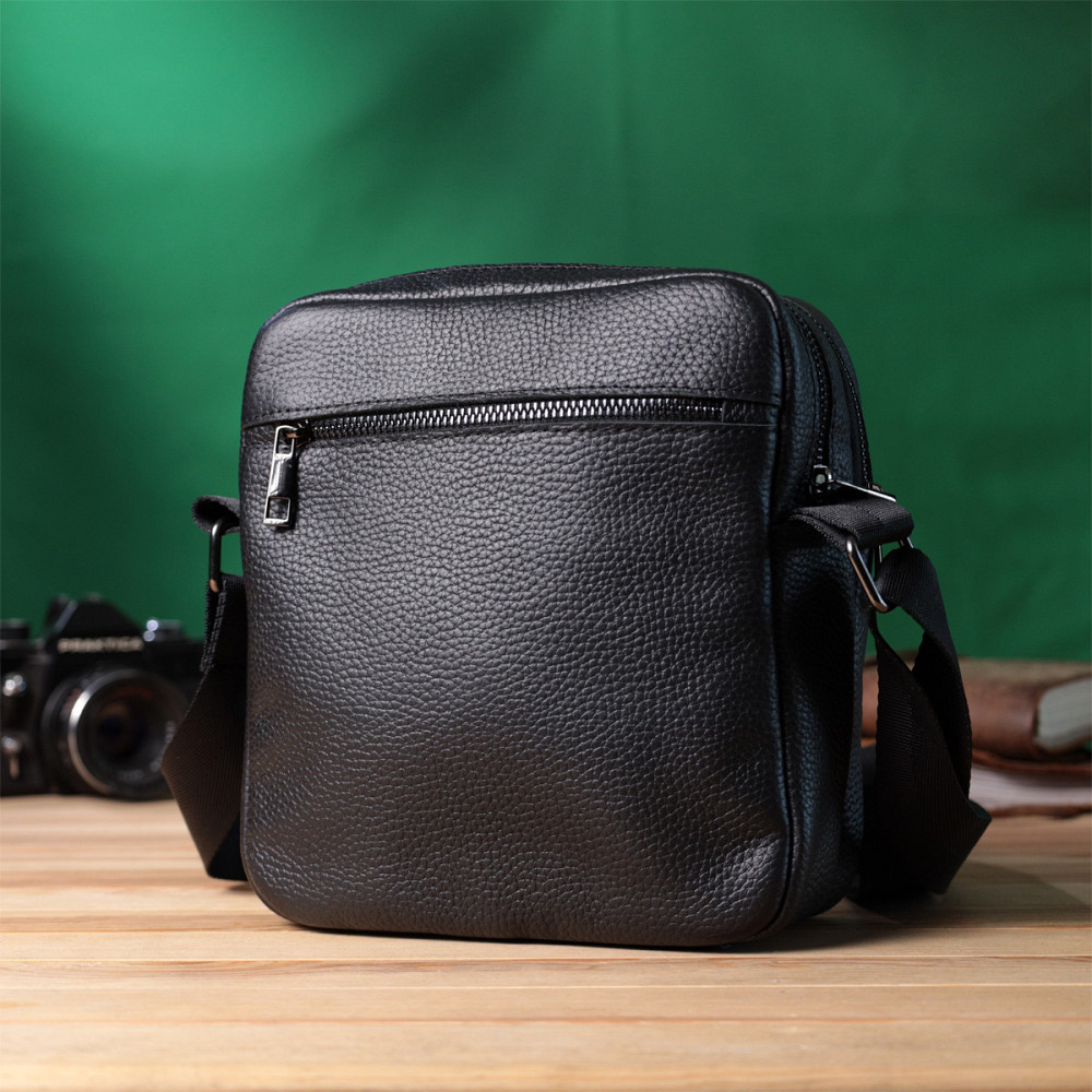 Мужская сумка мессенджер из зернистой натуральной кожи Shvigel 22847 Черная Киев - изображение 2