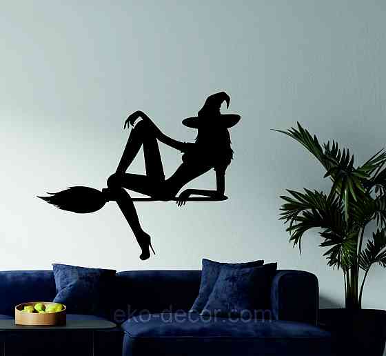 Декоративне настінне Панно «Відьма на мітлі», Декор на стіну 90*74 см, Чорний Київ