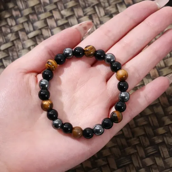 Браслет тройной защиты с тигровым глазом, обсидианом и гематитом – унисекс Киев