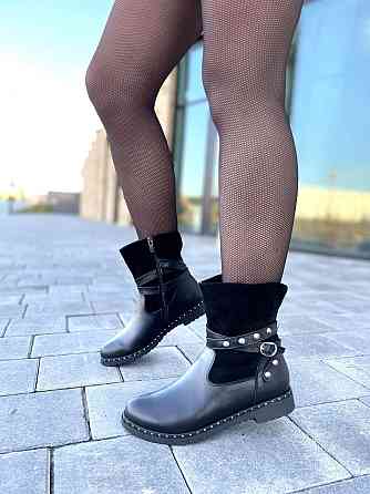 Черевики жіночі M.KRAFT чорні шкіра+замша натуральна высота 16 см обхват 13 см (2515/1) Коломия