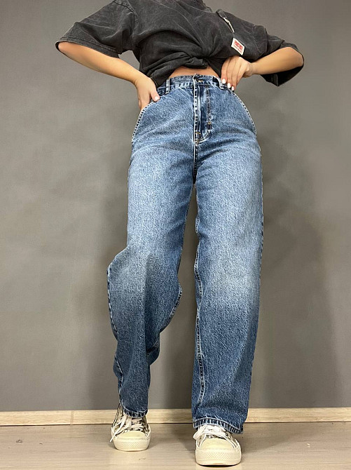 Джинсы женские Its Basic 3097 SKATER jeans свободный крой бананы широкие высокая посадка косые карманы светло-синие, светло-синий, 32, 32, 68 см, 98 с Киев - изображение 1