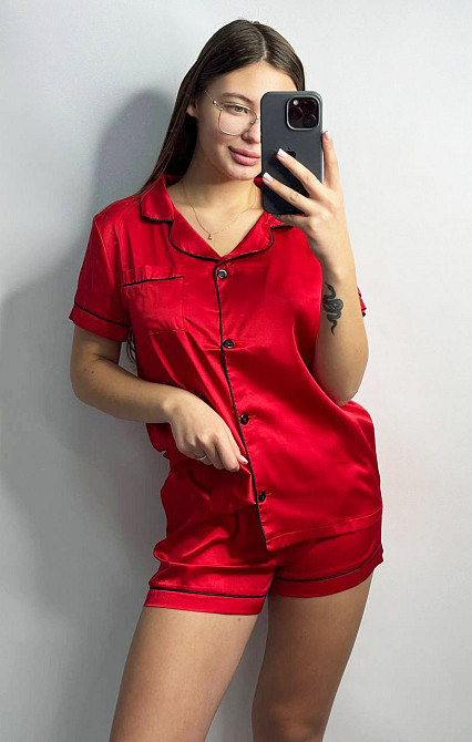 Червоний шовкова піжама з шортами Червоний ч/к M Харків - фото 1