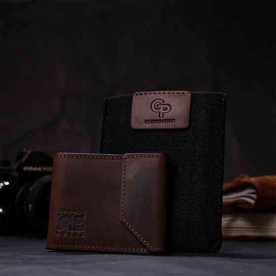 Надійний шкіряний затискач для грошей з тримачем Apple AirTag GRANDE PELLE 11618 Коричневий Київ