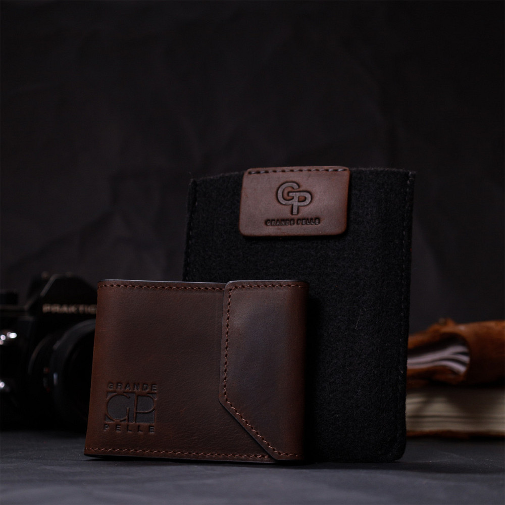 Надійний шкіряний затискач для грошей з тримачем Apple AirTag GRANDE PELLE 11618 Коричневий Київ - фото 1