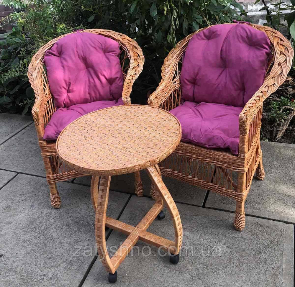 Плетені меблі з рожевими накидками | Меблі з лози на подарунок | меблі з лози Київ - фото 2