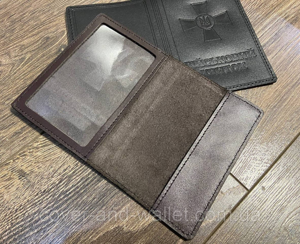 Коричнева шкіряна обкладинка на військовий квиток ЗСУ Київ - фото 7