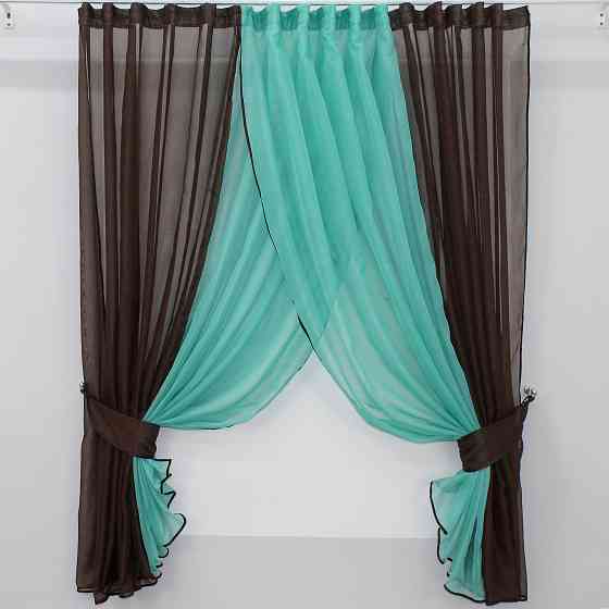 Кухонные шторки VR-Textil № 096к с подвязками венге с бирюзовым 400х170 см (50-808) Киев