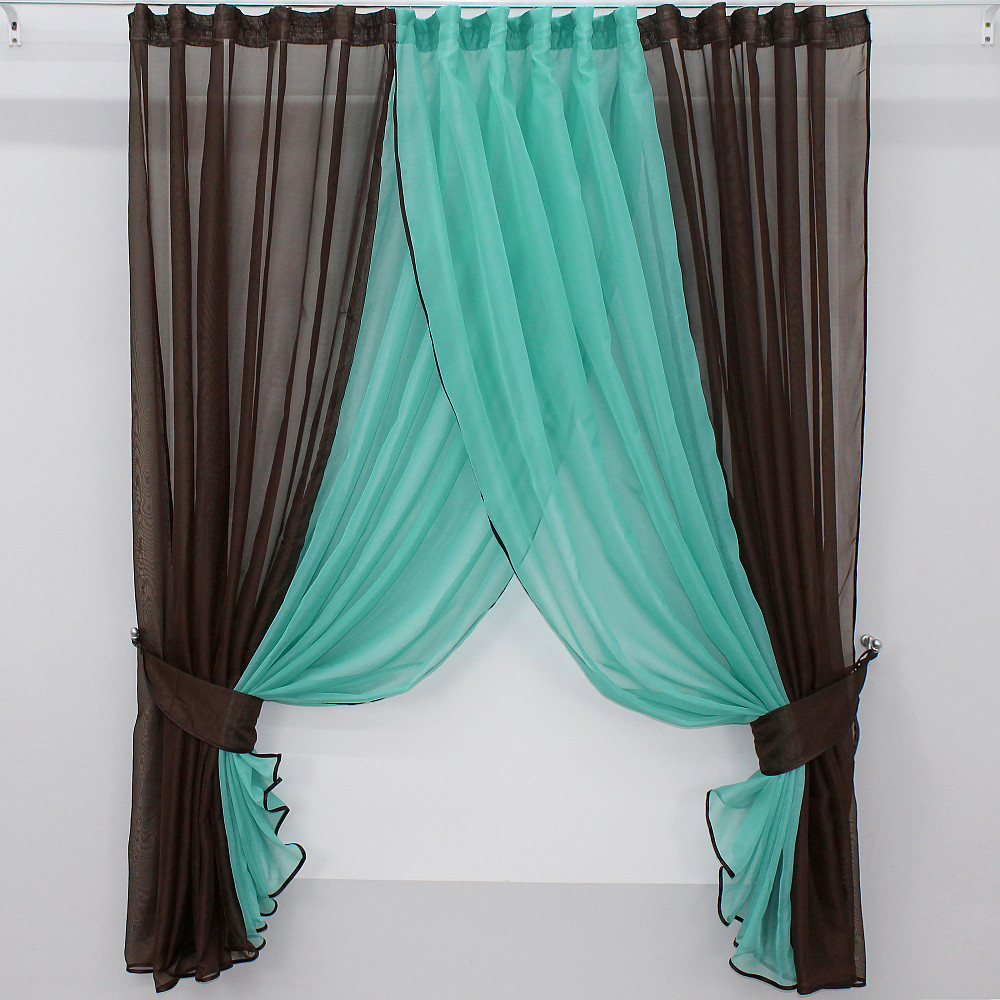 Кухонные шторки VR-Textil № 096к с подвязками венге с бирюзовым 400х170 см (50-808) Киев - изображение 1