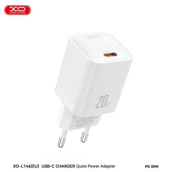 Мережевий зарядний пристрій XO L146 PD20W Single USB-C + Type-C кабель білий Львів