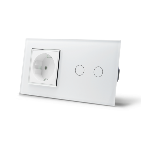 LIVOLO Сенсорний вимикач 2 сенсора 1 розетка Livolo білий хром скло (VL-C702/C7C1EU-11C) Коломыя