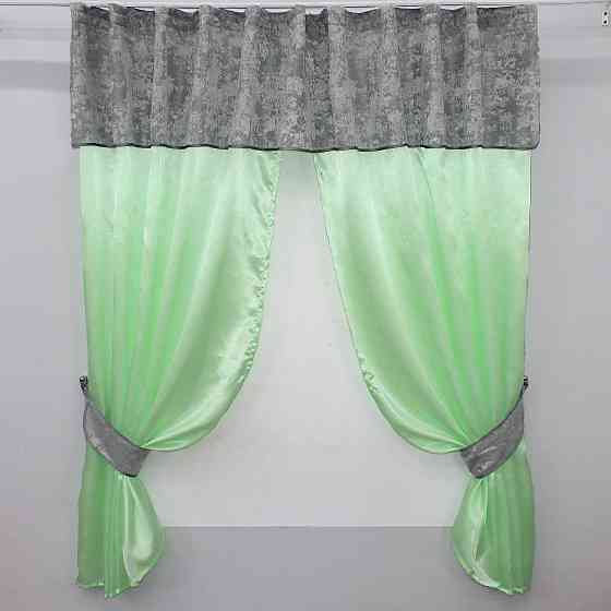 Кухонні штори VR-Textil № 073к з ламбрекеном і підхватами салатовий з сірим 270х170 см ( 52-0276) Київ