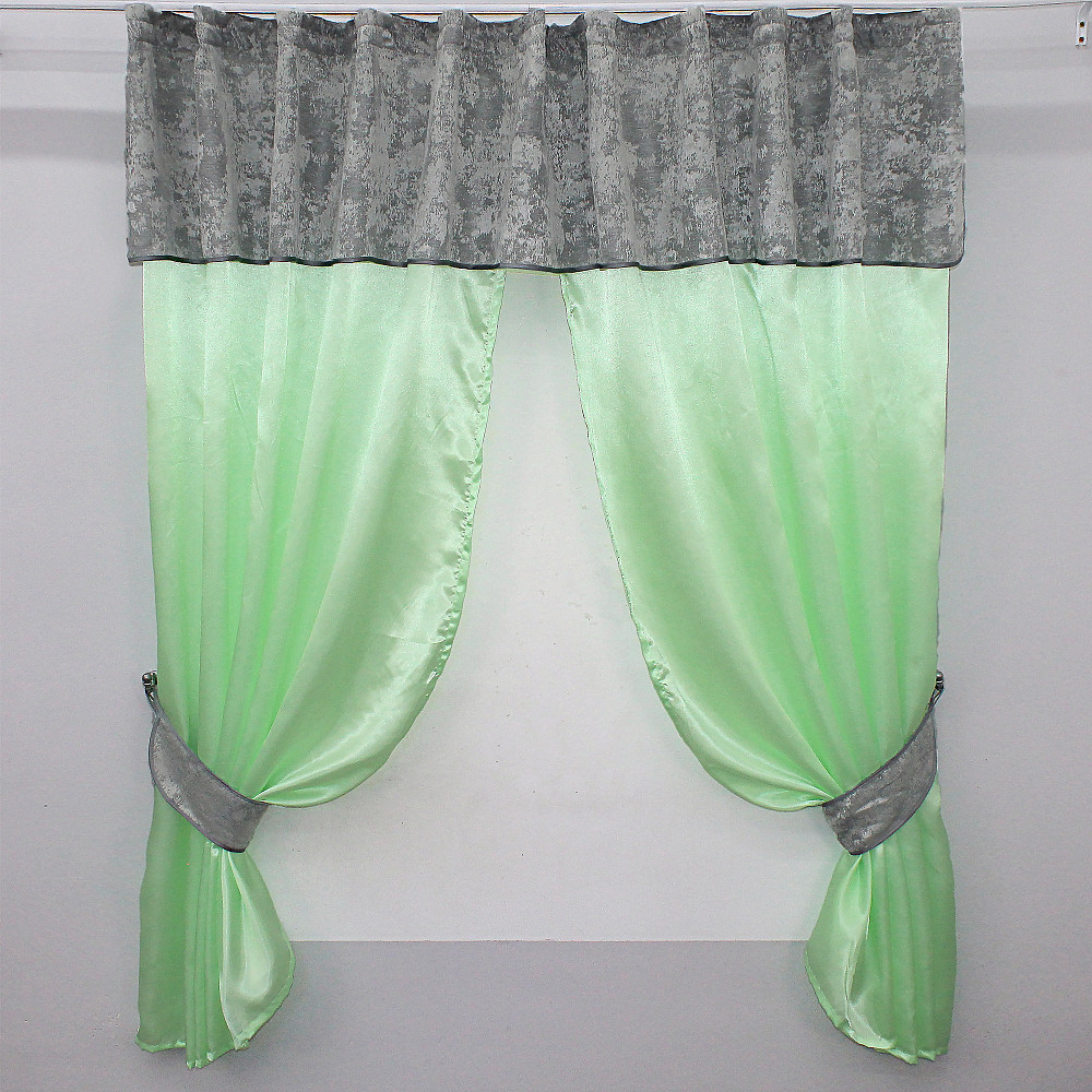 Кухонні штори VR-Textil № 073к з ламбрекеном і підхватами салатовий з сірим 270х170 см ( 52-0276) Київ - фото 1