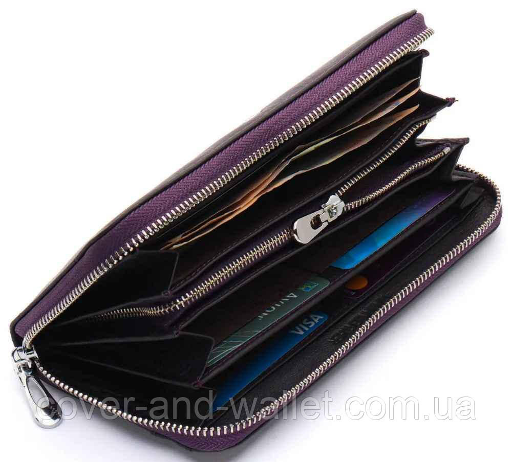 Місткий жіночий шкіряний гаманець на блискавці фіолетового кольору ST Leather 201 Київ - фото 4