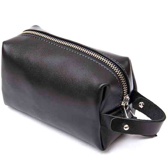 Шкіряна глянсова чоловіча косметичка GRANDE PELLE 11413 Чорний Київ