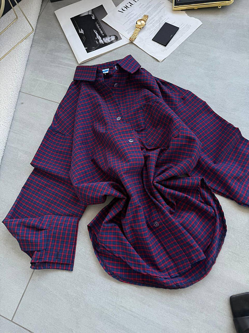 Жіноча стильна сорочка оверсайз у клітинку котон стрейч Червоний Одеса - фото 3