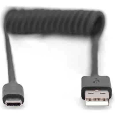 Дата кабель USB 2.0 AM to Type-C 1.0m (0.32m) spiral black Digitus (AK-300430-006-S) Винница