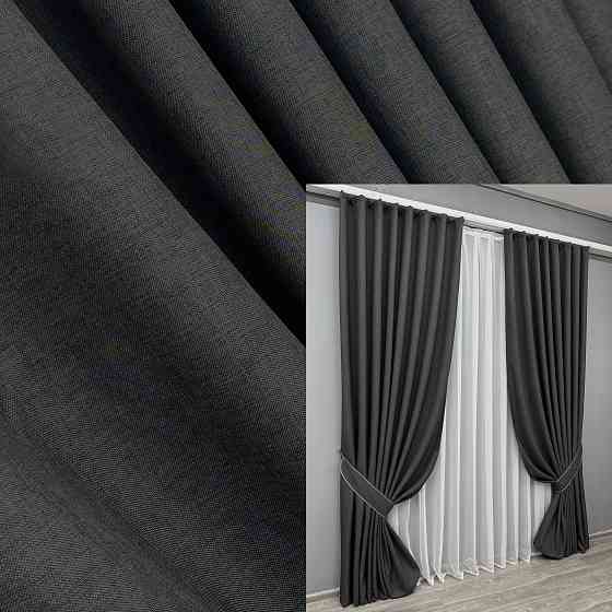 Комплект готових штор VR-Textil Льон ALORA-TON № 1872ш Графітовий 100х290см 2 шт (31-935) Київ