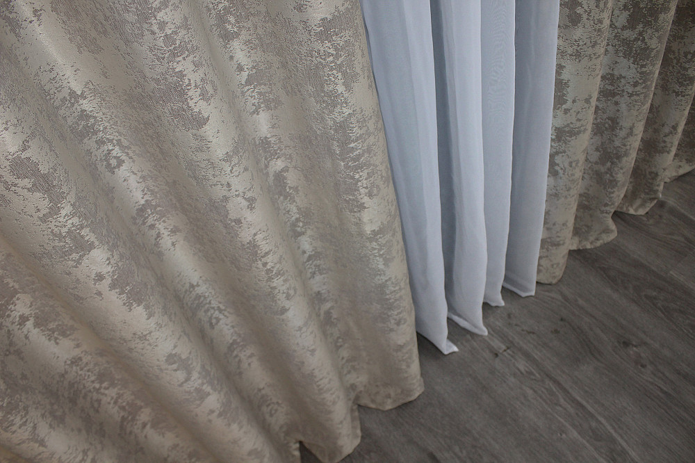 Комплект штор на люверсах VR-Textil Жаккард Sultan YL № 1206ш Серо-бежевый 150х250 см 2 шт (37-0076) Киев - изображение 7