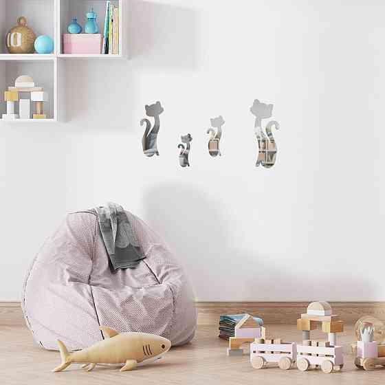 Зеркальный декор акриловый самоклеющийся Котики серебро, 4шт (D) SW-00002494 Днепр