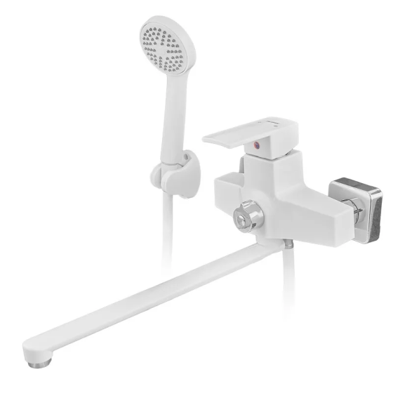 Змішувач для ванни Plamix Kubus-006 Euro Set White (з шлангом, лійкою та кронштейном) (PM0738)   ( 20560 ) Харків