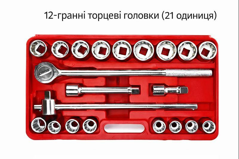 Набір головок торцевих LEX ,Набір головок 12-гранні LXSS-2112PT ,Комбіновані ключі великих розмірів  квадрат 3/4 Львів - фото 1