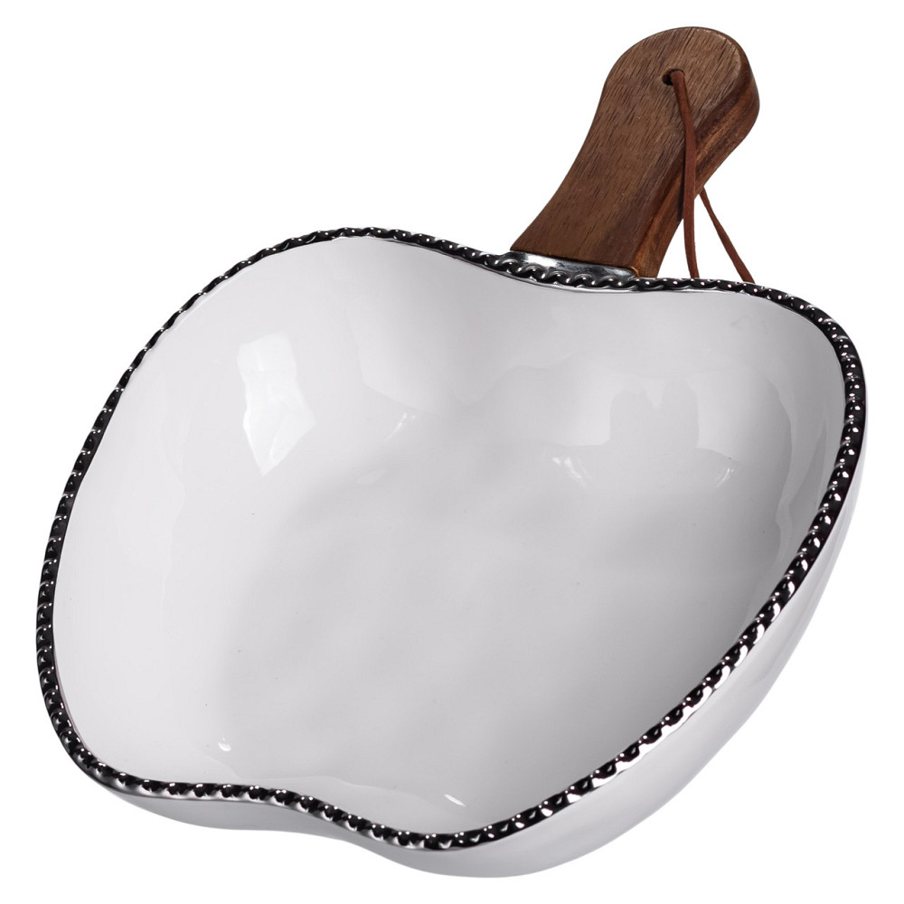 Тарілка порцелянова глибока з ручкою Яблуко 25×20×5 (см) з ручкою Срібло ZJH-14-4 Коломия - фото 1