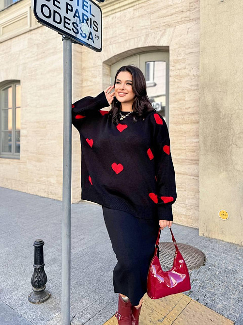 Женский теплый костюм двойка с сердечками мелкая машинная вязка Одесса - изображение 1