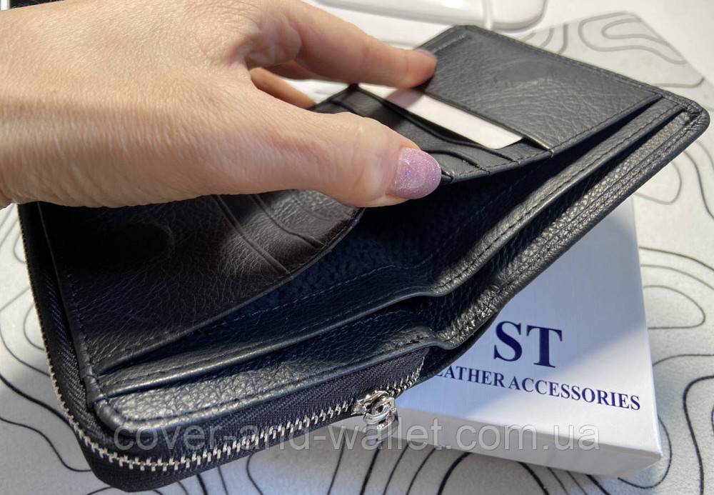Женский кожаный кошелек черного цвета на магнитах и молнии среднего размера ST 360 Киев - изображение 4