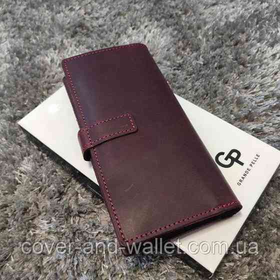 Винтажный кожаный кошелек купюрник ручной работы (коричневый) Grande Pelle Anet Бордовый Киев